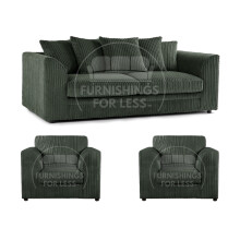 (Green, 3 Seater + 2 x Armchair) Luxor Scatter Back Cord Sofa Set Range