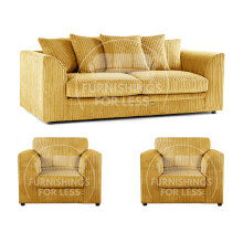 (Mustard, 3 Seater + 2 x Armchair) Luxor Scatter Back Cord Sofa Set Range