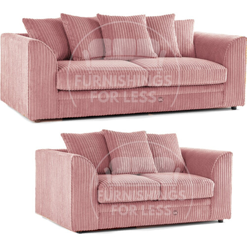 (Pink, 3 & 2 Seater Set) Luxor Scatter Back Cord Sofa Set Range