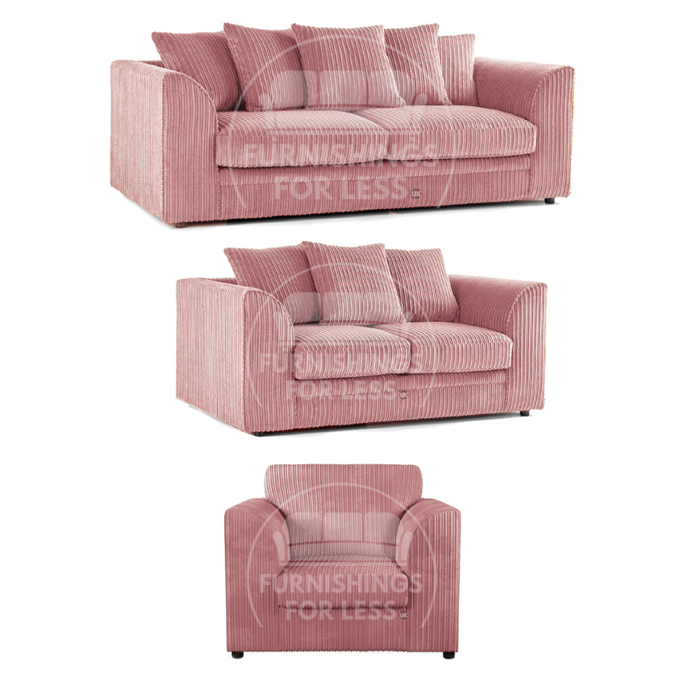 (Pink, 3 & 2 Seater + Armchair) Luxor Scatter Back Cord Sofa Set Range