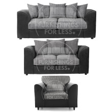 (Black & Grey, 3 & 2 Seater + Armchair) Luxor Scatter Back Cord Sofa Set Range