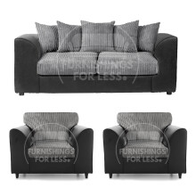 (Black & Grey, 3 Seater + 2 x Armchair) Luxor Scatter Back Cord Sofa Set Range