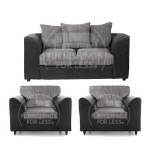(Black & Grey, 2 Seater + 2 x Armchair) Luxor Scatter Back Cord Sofa Set Range