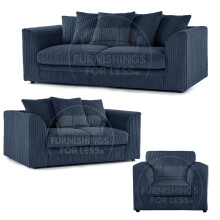 (Navy Blue, 3 & 2 Seater + Armchair) Luxor Scatter Back Cord Sofa Set Range
