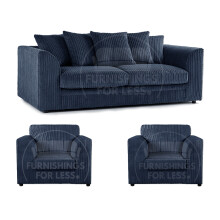 (Navy Blue, 3 Seater + 2 x Armchair) Luxor Scatter Back Cord Sofa Set Range