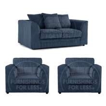 (Navy Blue, 2 Seater + 2 x Armchair) Luxor Scatter Back Cord Sofa Set Range