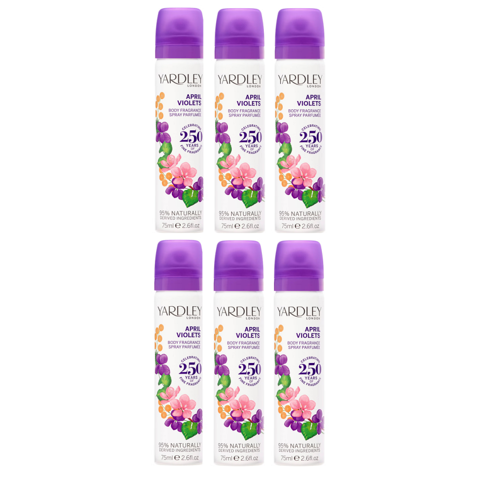 Yardley London April Violets Body Fragrance Spray For Women 6 x 75ml Bulk Buy