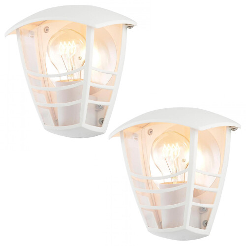 Litecraft Francis Wall Lights Outdoor Half Lantern in White - 2 Pack
