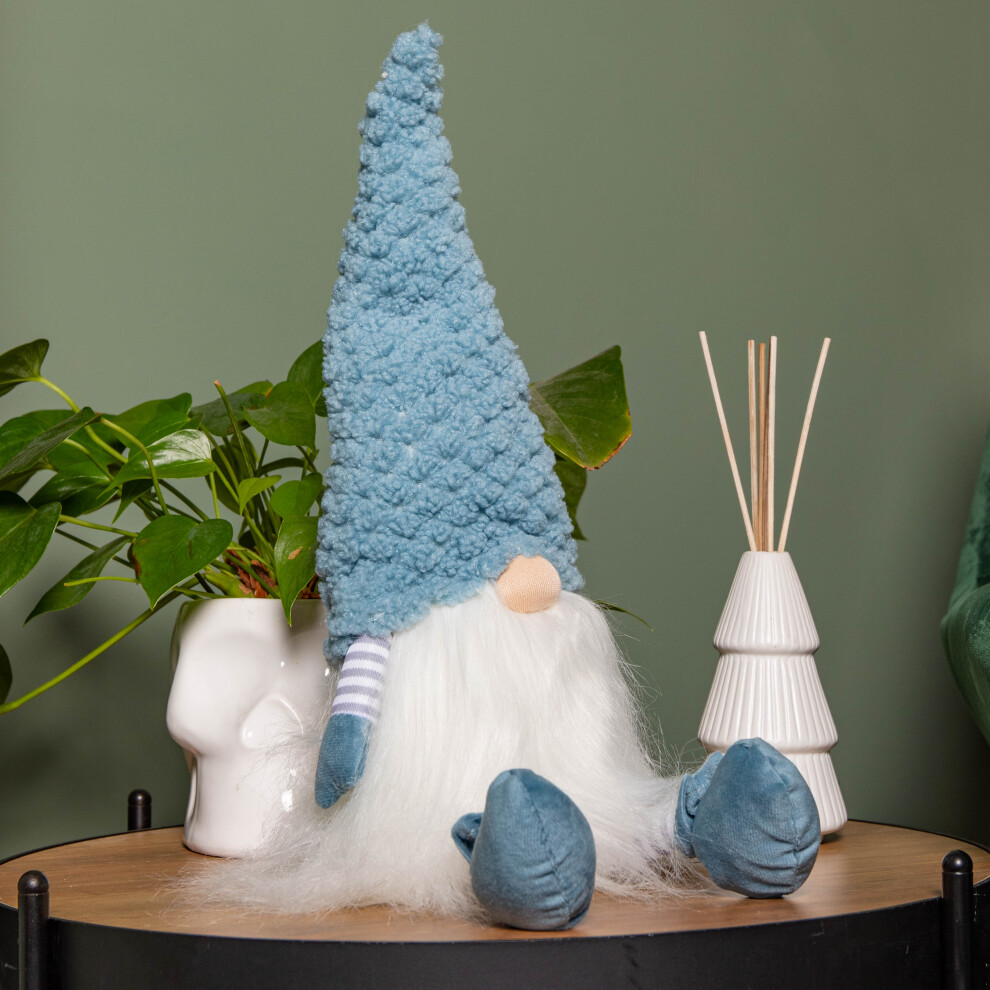 Festive Productions Ltd Blue 53Cm Sitting Christmas Gonk Decoration With Knitted Hat And Dangly Legs