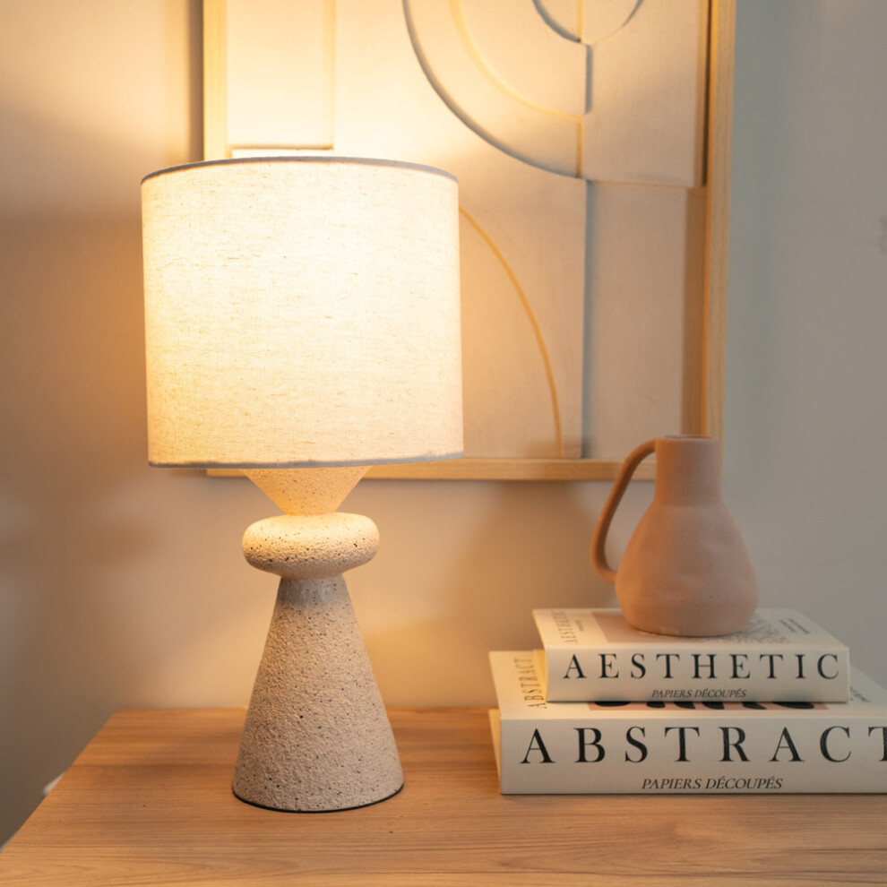 ValueLights Cady Stone Effect Natural Table Lamp with Drum Shade