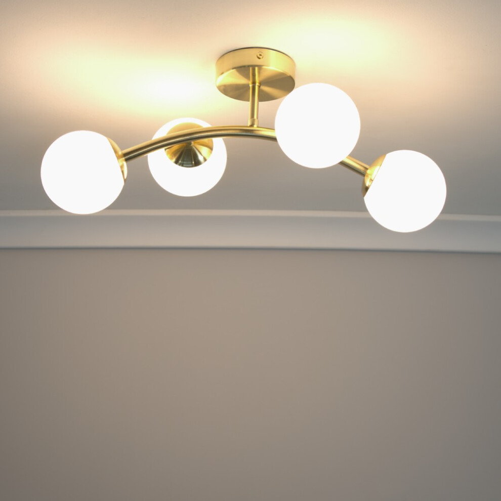 ValueLights Jas Frosted Glass Globe Shades 4 Way Gold Ceiling Light