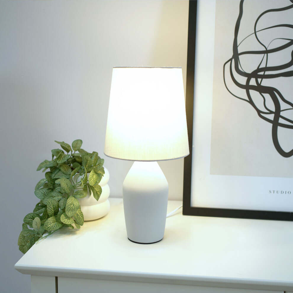 ValueLights Arlo Grey Ceramic Table Lamp with Grey Fabric Shade