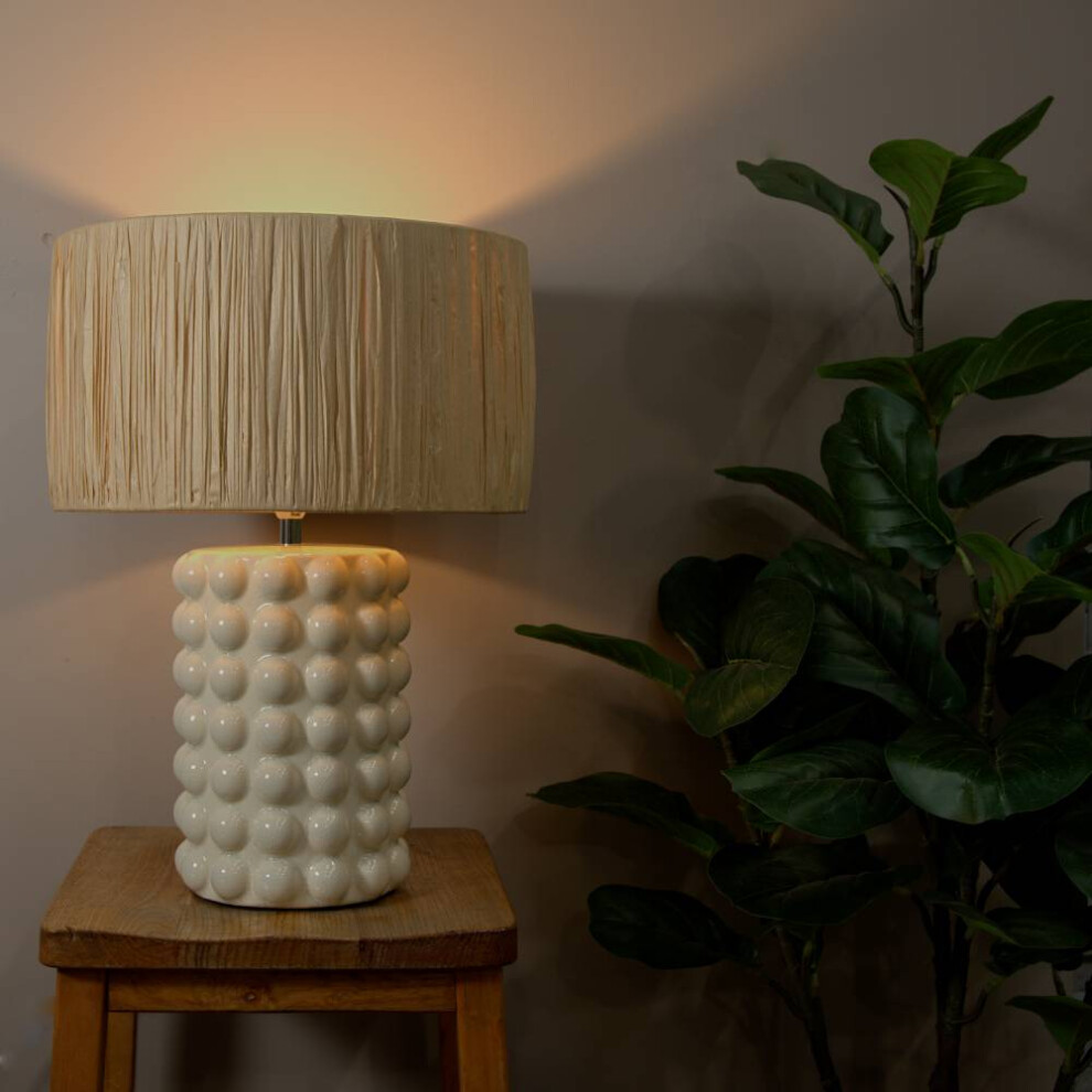 ValueLights Kiran Ceramic Stone Bubble Table Lamp With Raffia Shade