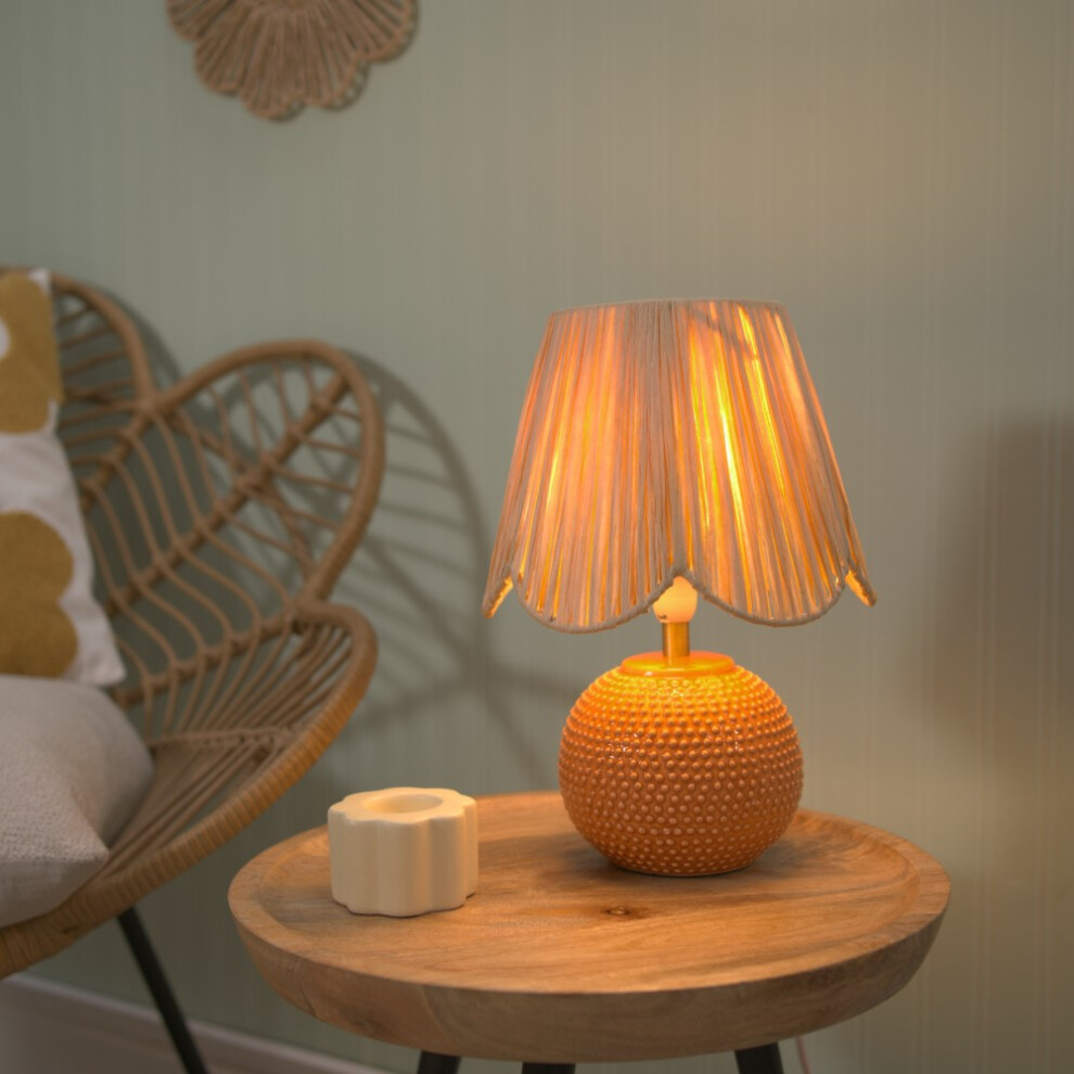 ValueLights Sebby Raffia Shade Ceramic Globe Textured Table Lamp