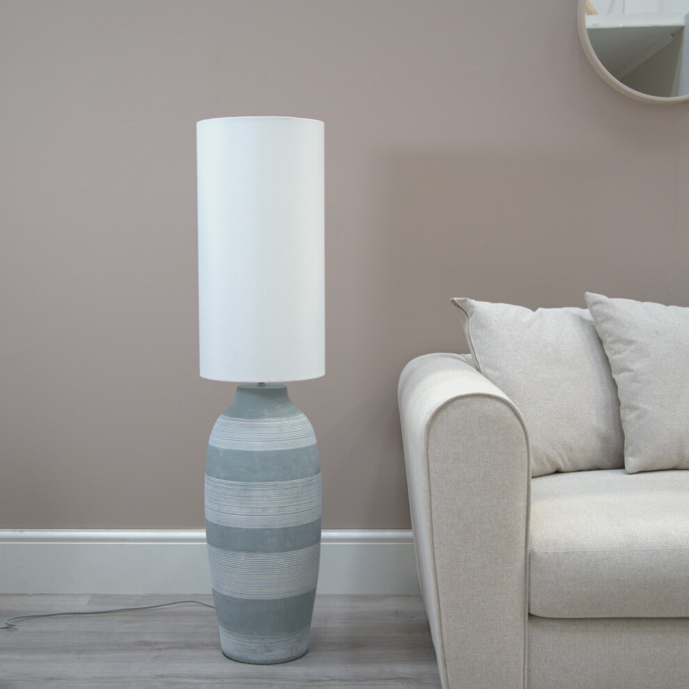 ValueLights Deegan Grey Ceramic Midi Floor Lamp with Tall Lamp Shade