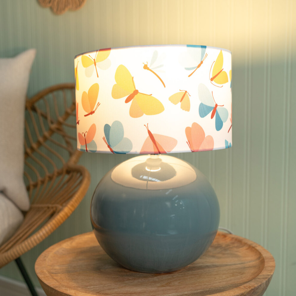 ValueLights Bosco Eucalyptus Ceramic Table Lamp with Butterfly Shade