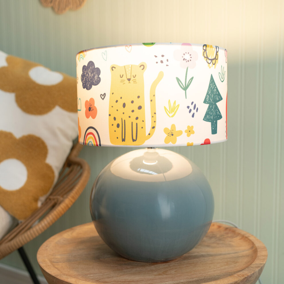 ValueLights Bosco Eucalyptus Ceramic Table Lamp with Doodle Shade