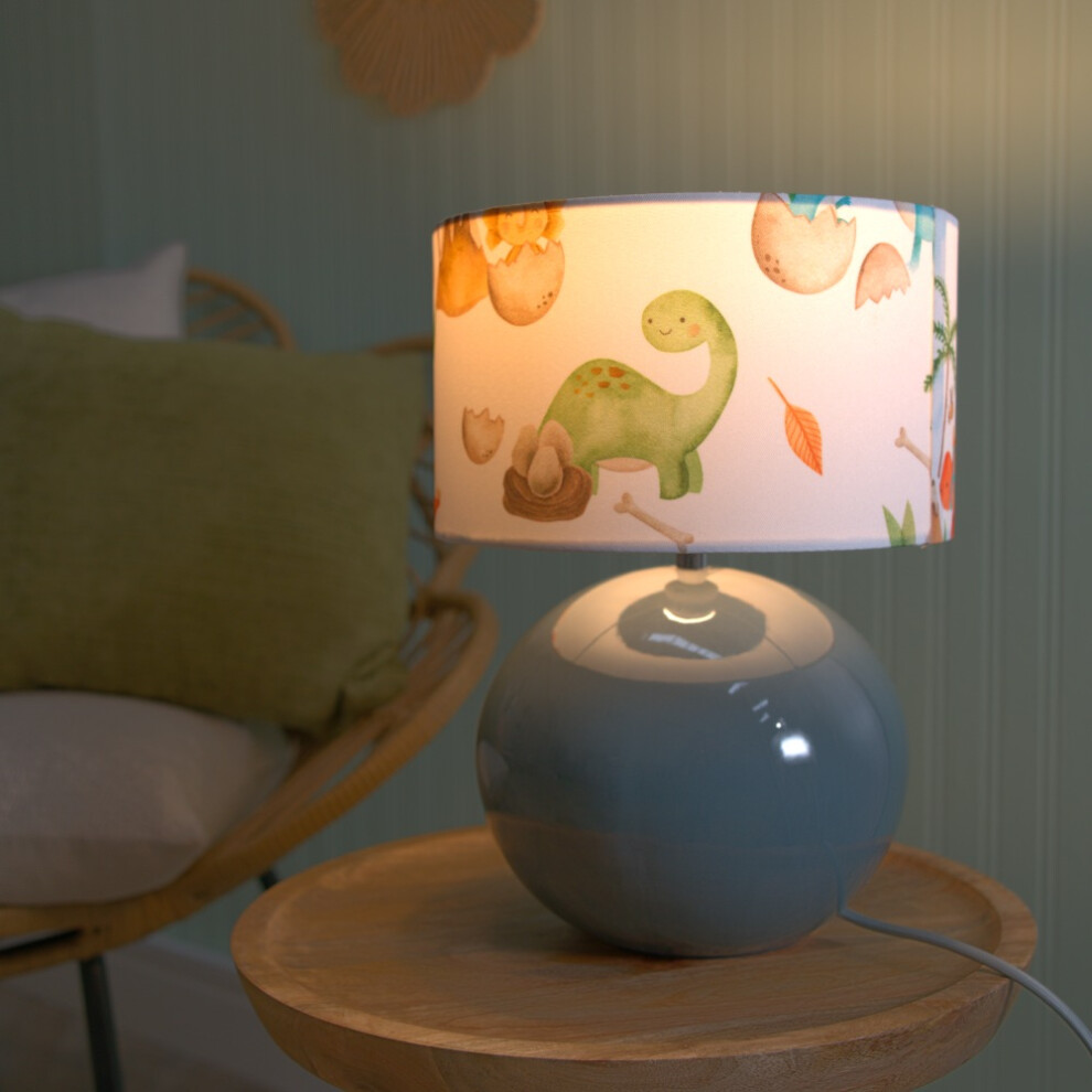 ValueLights Bosco Eucalyptus Ceramic Table Lamp With Dino Lamp Shade