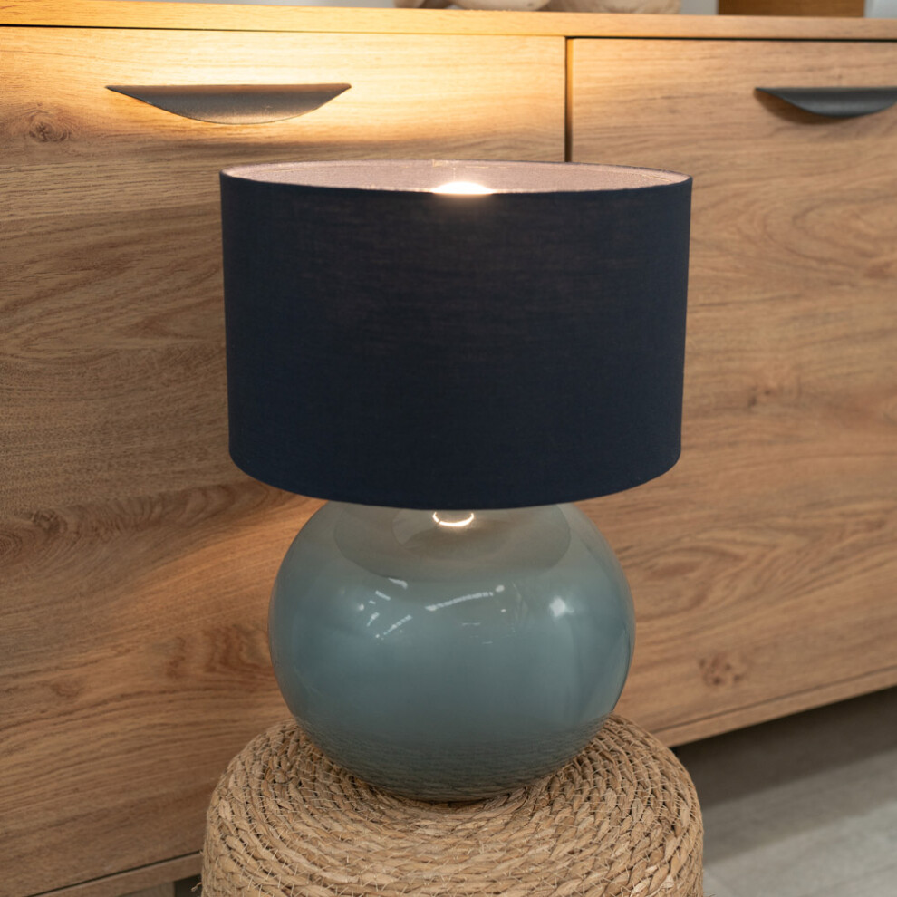 ValueLights Bosco Eucalyptus Ceramic Table Lamp with Navy Shade