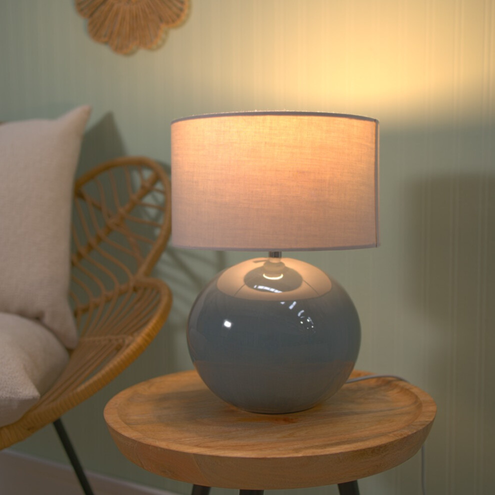 ValueLights Bosco Eucalyptus Ceramic Table Lamp with Grey Shade