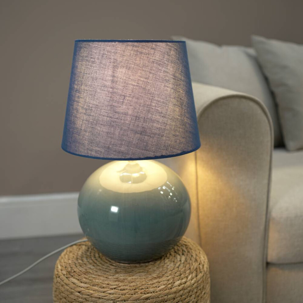 ValueLights Bosco Eucalyptus Table Lamp with Navy Tapered Lamp Shade