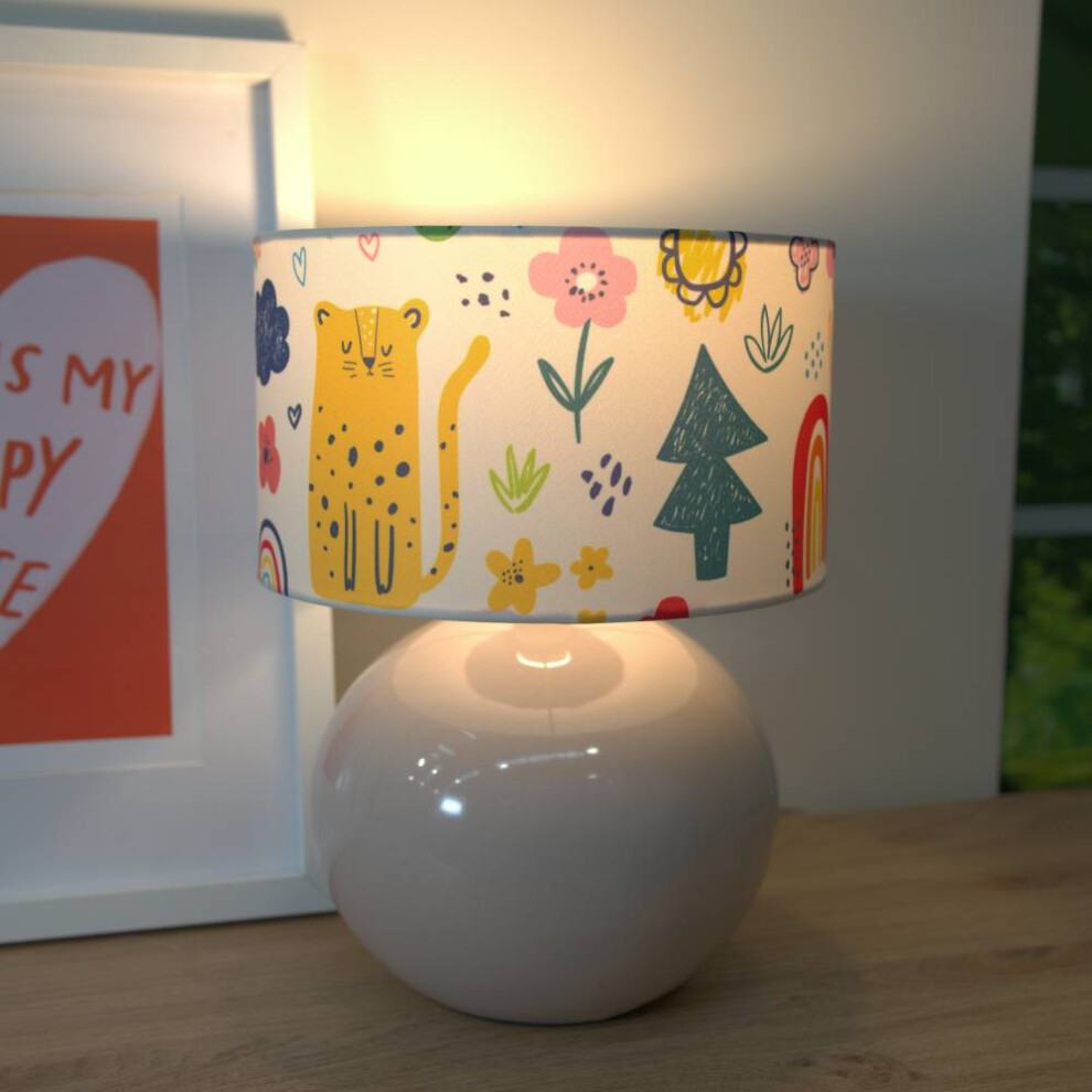 ValueLights Bosco Natural Stone Ceramic Table Lamp with Doodle Shade