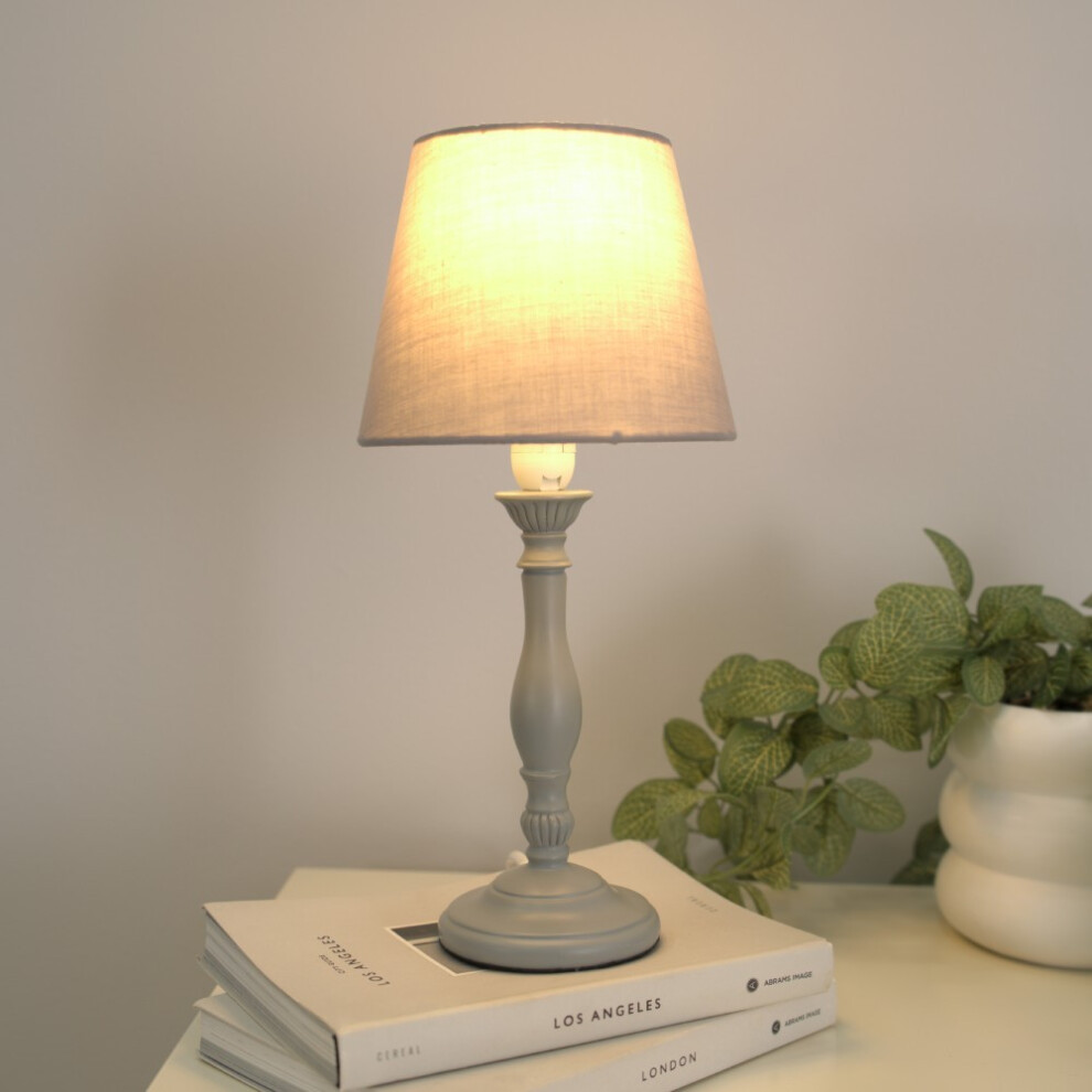 Sara Pair Grey Wood Candle Stick Table Lamps with Tapered Lamp Shades