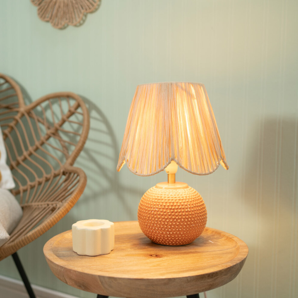 ValueLights Sebby Pair Raffia Shade Ceramic Globe Textured Table Lamps