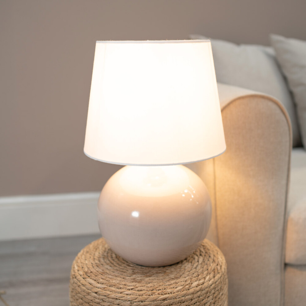 Bosco Stone Ceramic Table Lamp with White Fabric Lamp Shade & LED Bulb