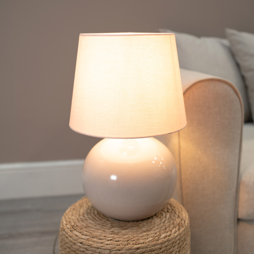 Bosco Stone Ceramic Table Lamp with Pink Tapered Lamp Shade & LED Bulb