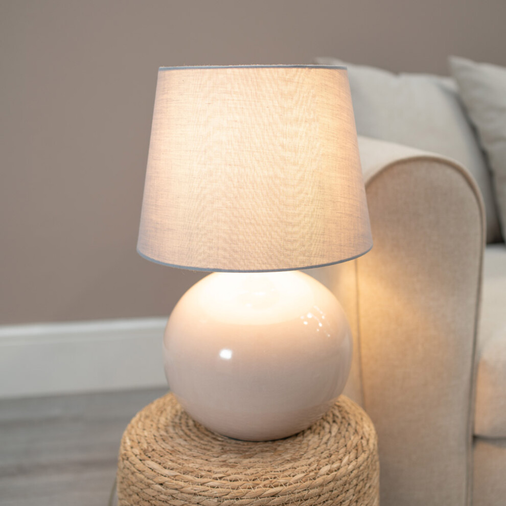 Bosco Stone Ceramic Table Lamp with Grey Tapered Lamp Shade & LED Bulb