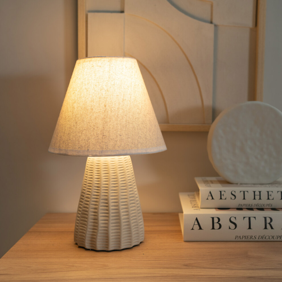 ValueLights Saskia Pair Linen Tapered Ceramic Table Lamps & LED Bulbs