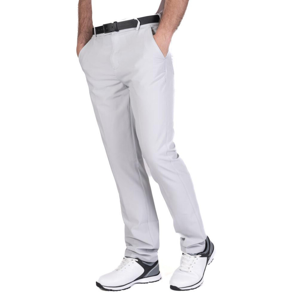 (Light Grey, 34W Short) Island Green Mens Gripper Waist Quick Dry Stretch Golf Tour Tapered Trousers