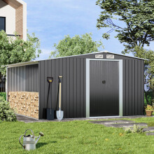 8ft*8ft Black Garden Metal Storage Shed with Log Storage