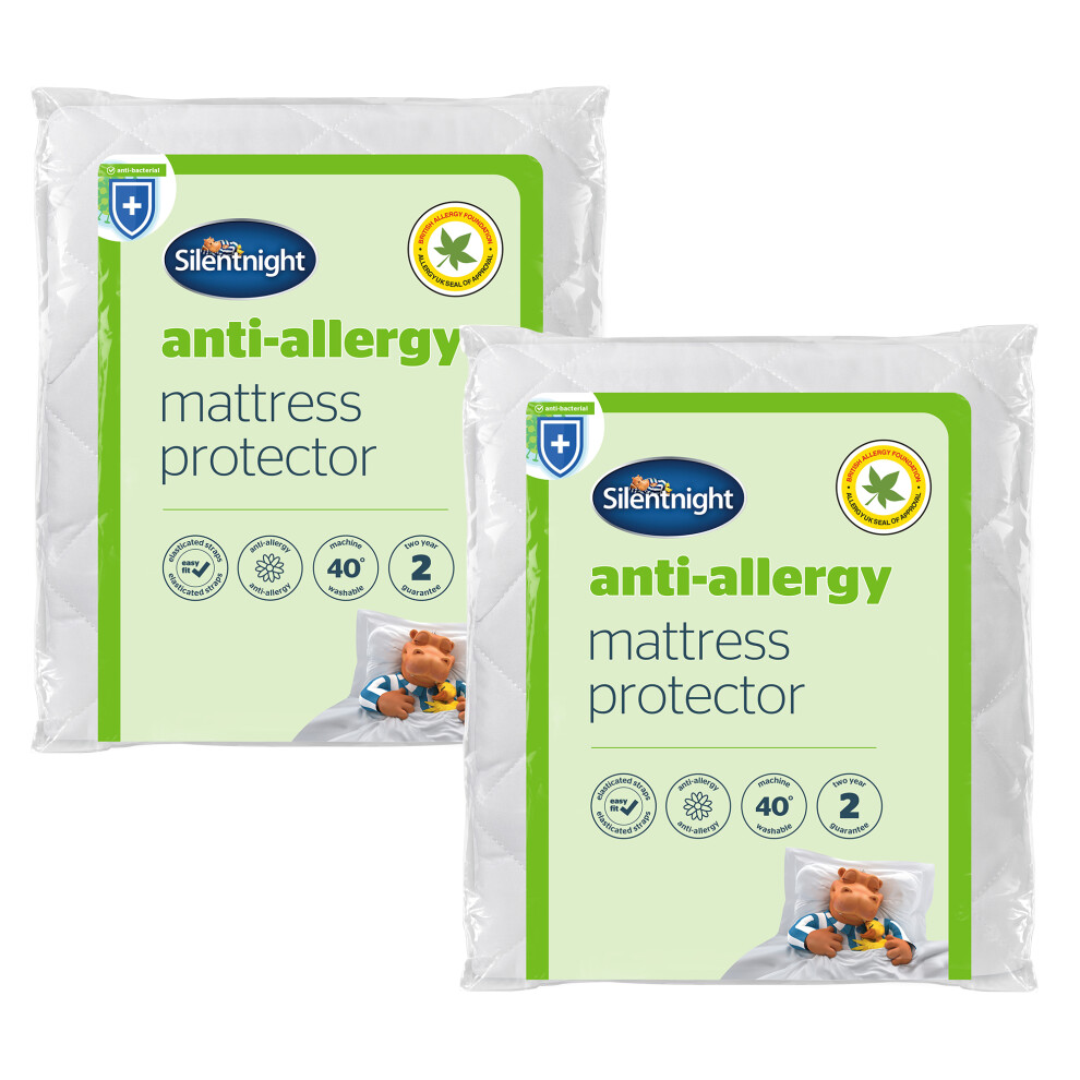 Silentnight Anti Allergy Mattress Protector, Single, 2 Pack, Hypoallergenic Easy Fit Cover