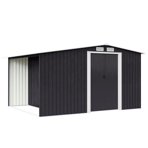 8ft*8ft Black Garden Metal Storage Shed with Log Storage 2