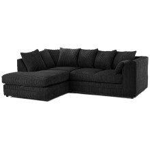 (4 Seater Left Hand Facing, Black) Luxor Scatter Back Cord Corner Sofa Range