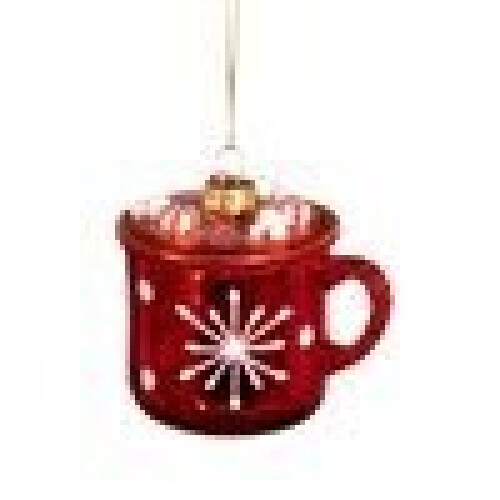 GLASS HOT CHOCOLATE ENAMEL MUG SHAPED BAUBLE