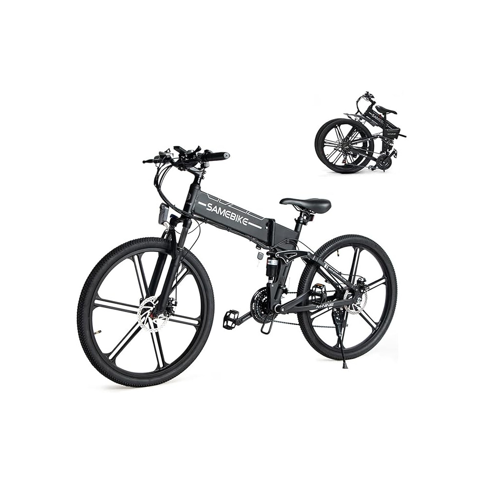 SAMEBIKE LO26-II Electric Bicycle for Adults 48V 10.4AH Ebike 26 inch Folding Electric Mountain Bikes with SHIMANO 21 Speeds Color LCD Display Black