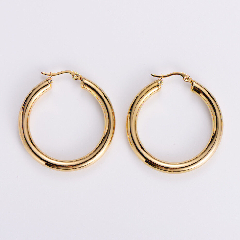 (30mm) Solid Gold Hoop Earrings with Latch Back Closure