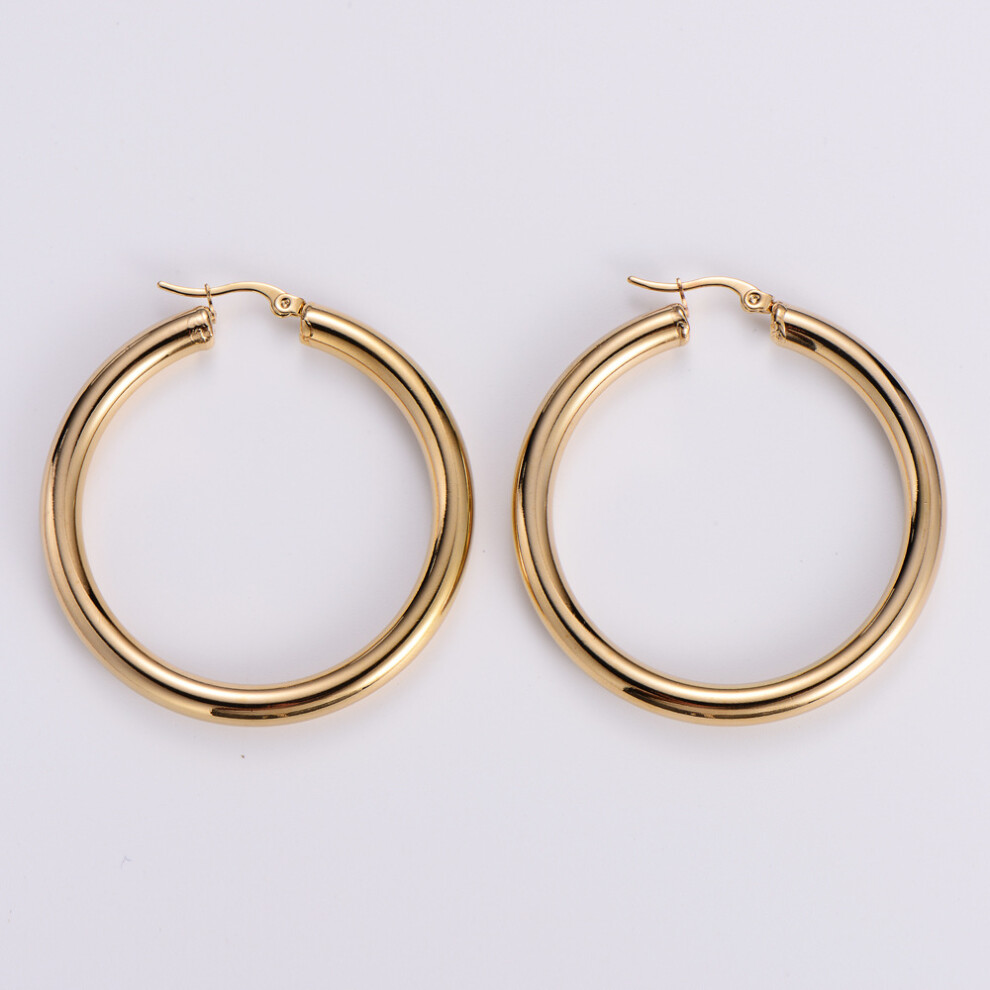 (40mm) Solid Gold Hoop Earrings with Latch Back Closure