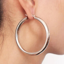 (50mm) Sterling Silver Hoop Earrings, Classic Round Hoops