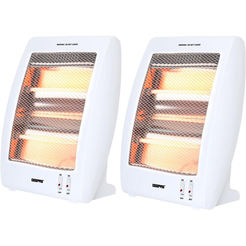 Pack of 2 Quartz Halogen Heaters - 800W, Portable, Safety Tip-Over