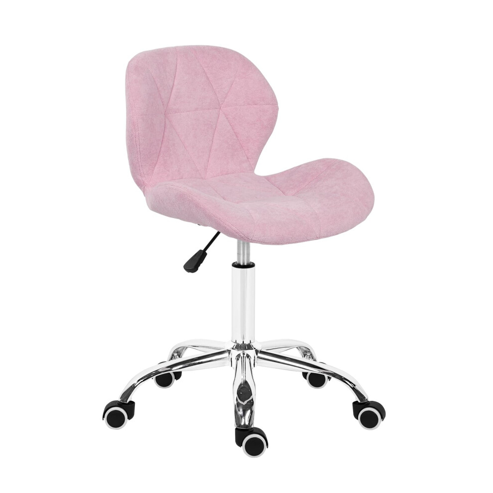 (pink) Modern Labm Wool Swivel Office Chair, Height Adjustable Padded Armless Desk Chair