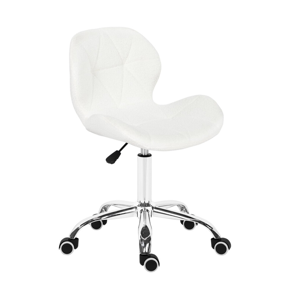 (white) Modern Labm Wool Swivel Office Chair, Height Adjustable Padded Armless Desk Chair