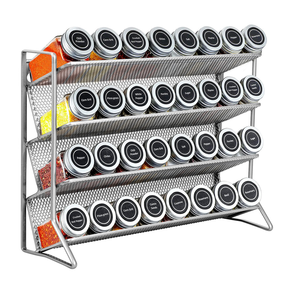 (Silver) 2PC 4-Tier Spice Rack Kitchen Organiser Storage