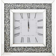 Crushed Diamond Mirror Wall Clock, 30 x 30 cm, Square, Roman Numerals