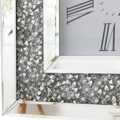 Crushed Diamond Mirror Wall Clock, 30 x 30 cm, Square, Roman Numerals 2