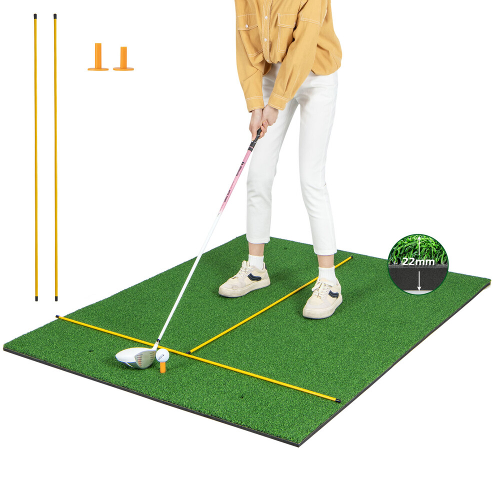 3-In-1 Golf Hitting Mat with 2 Golf Tees 2 Alignment Sticks