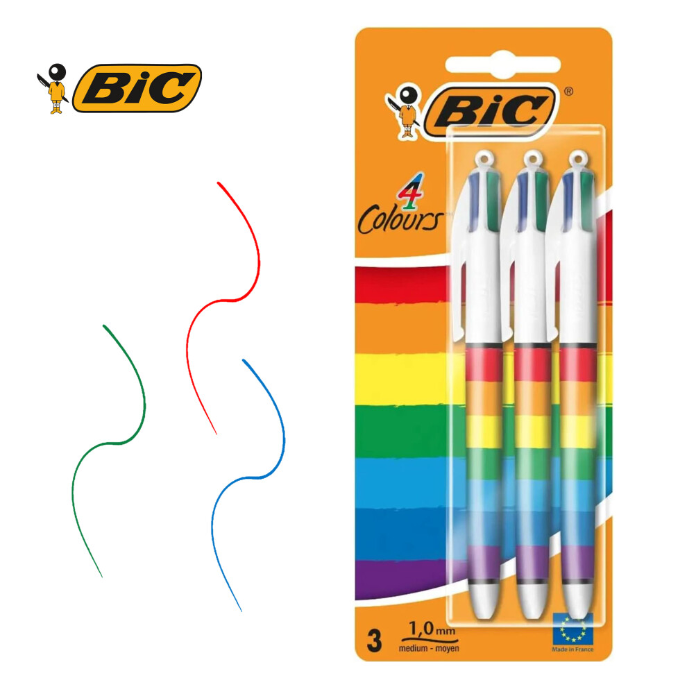 BIC 4 Colours Rainbow Retractable Pens 1.0mm Pack of 3 Multicolour